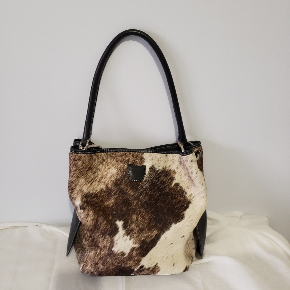 Western flair, stylish handbag, genuine leather,cow hide pattern, Hand-tooled